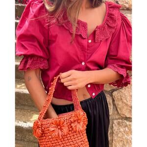 Laneway The Label Antique Embroidered Blouse in Cherry Size XL